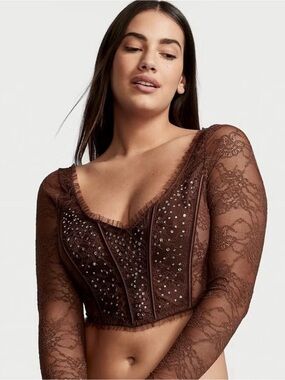 Victoria's Secret Brown Lace Top with Embellishments